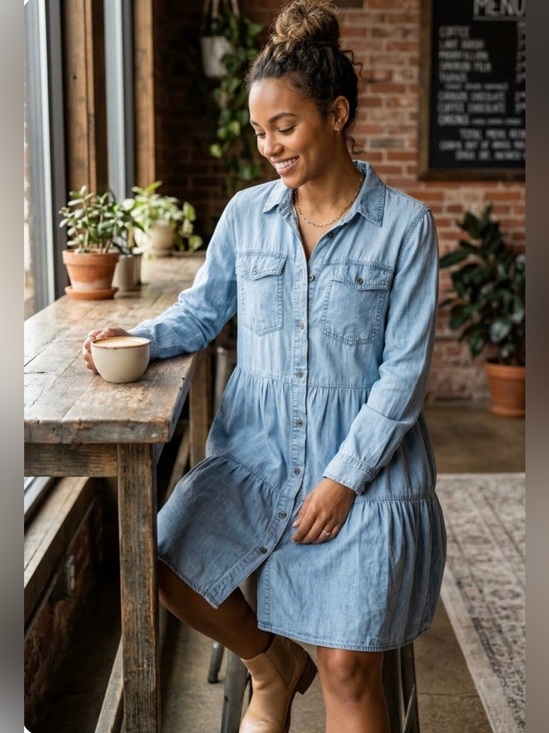 Velvet Heart Dresses & Skirts - Velvet Heart Bree Tiered Denim Babydoll Shirt Dress - Cotton - Size M
